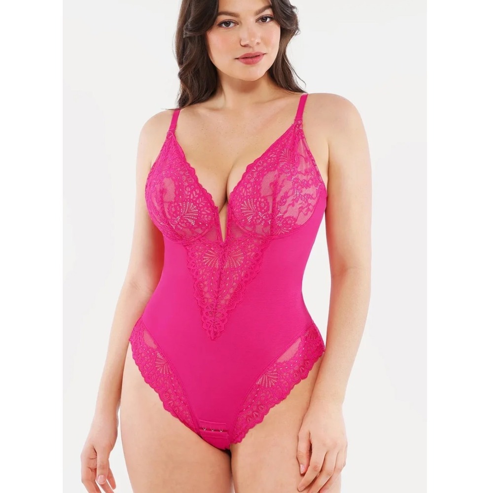 NEW Popilush Lace Shapewear Bodysuit Lingerie XL Hibiscus Pink Adjustable Straps